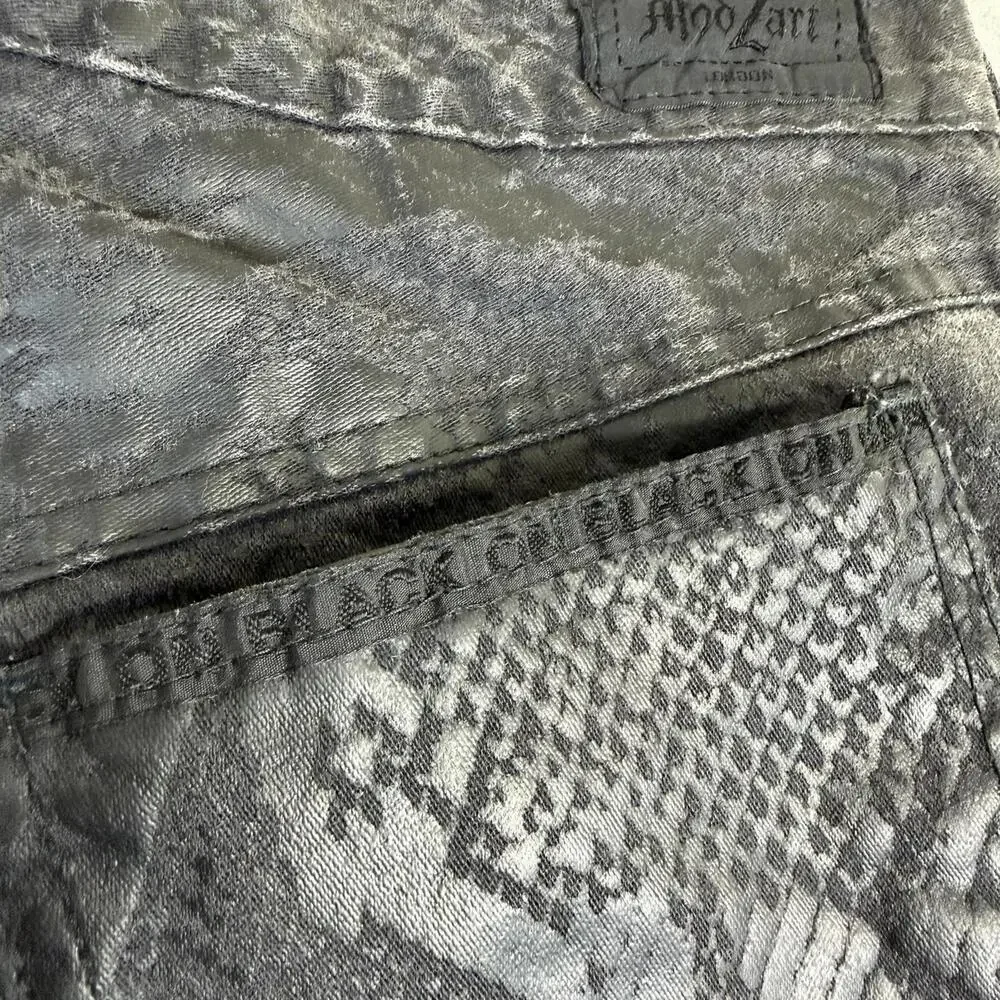 VTG ModZart London Pants Size 30x34* Black Skinny Python Snake Leather Print 80s